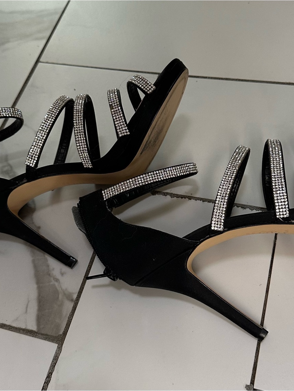Nina Black Rhinestone Strappy Platform Stiletto Sandals Size 8.5M - Picture 6 of 6